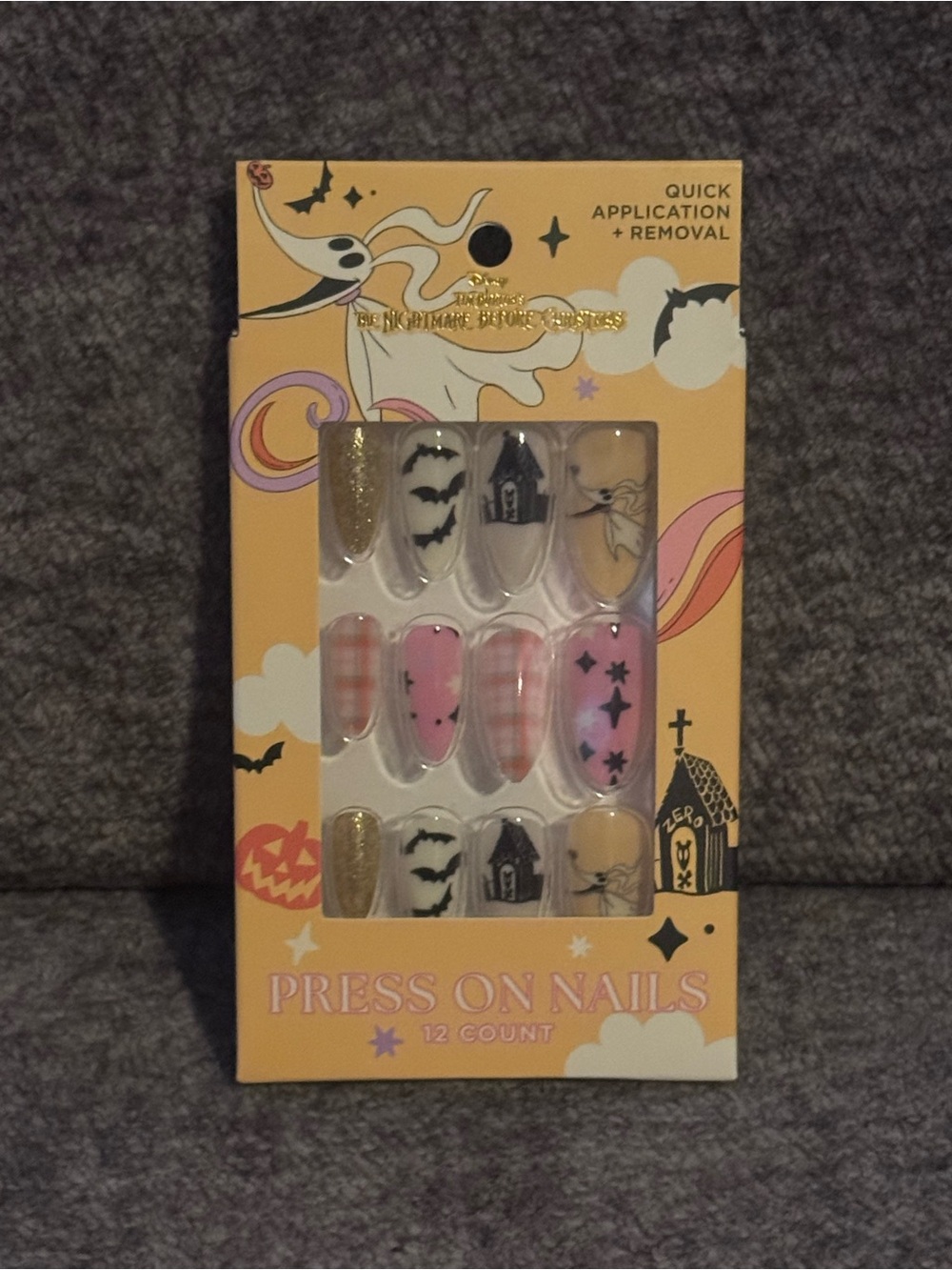 Disney Halloween Press-On Nails - Pink, Gold & Black- Medium sized